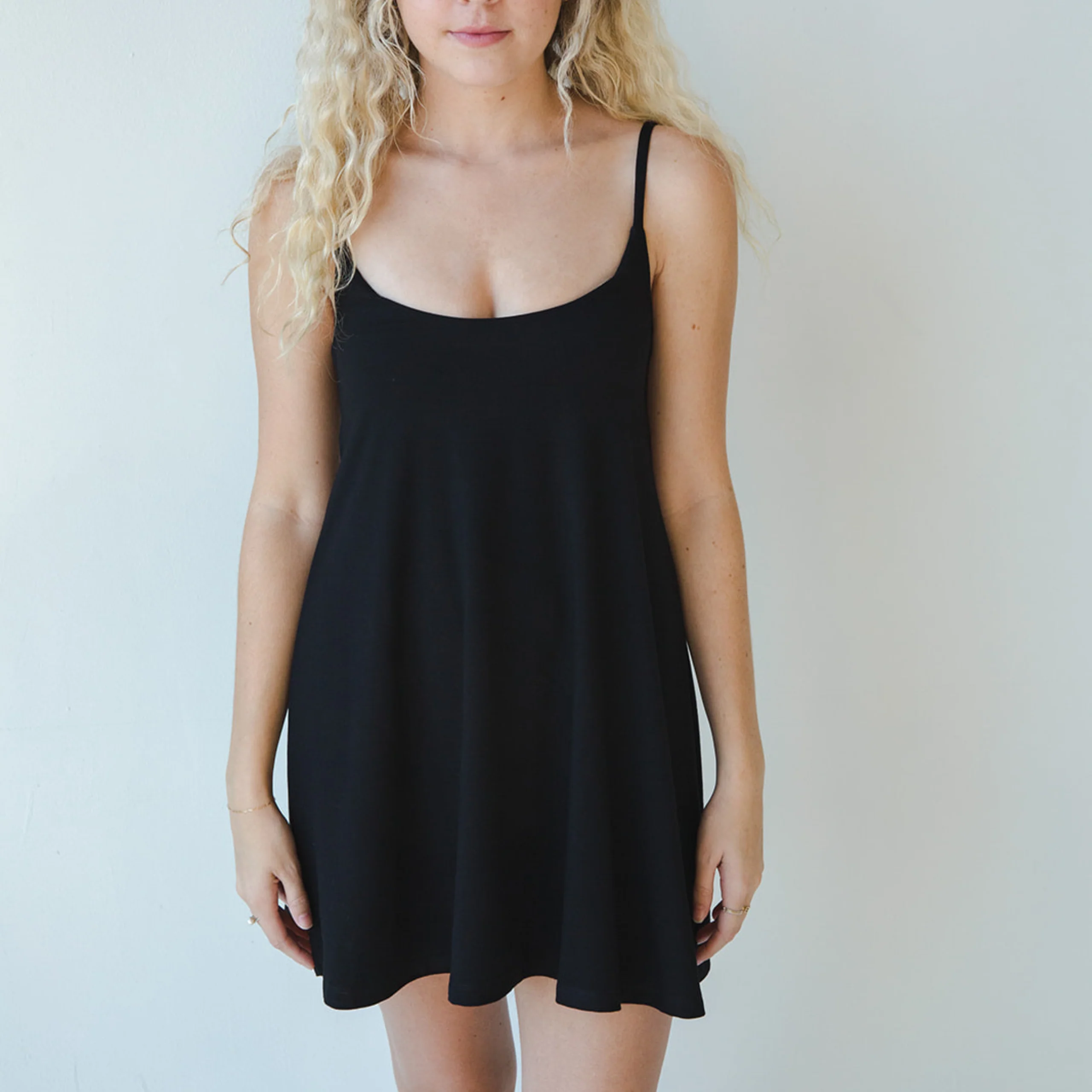 Betty Dress - Swinging Slip Dress w/ Shelf Bra - Black - Image 3