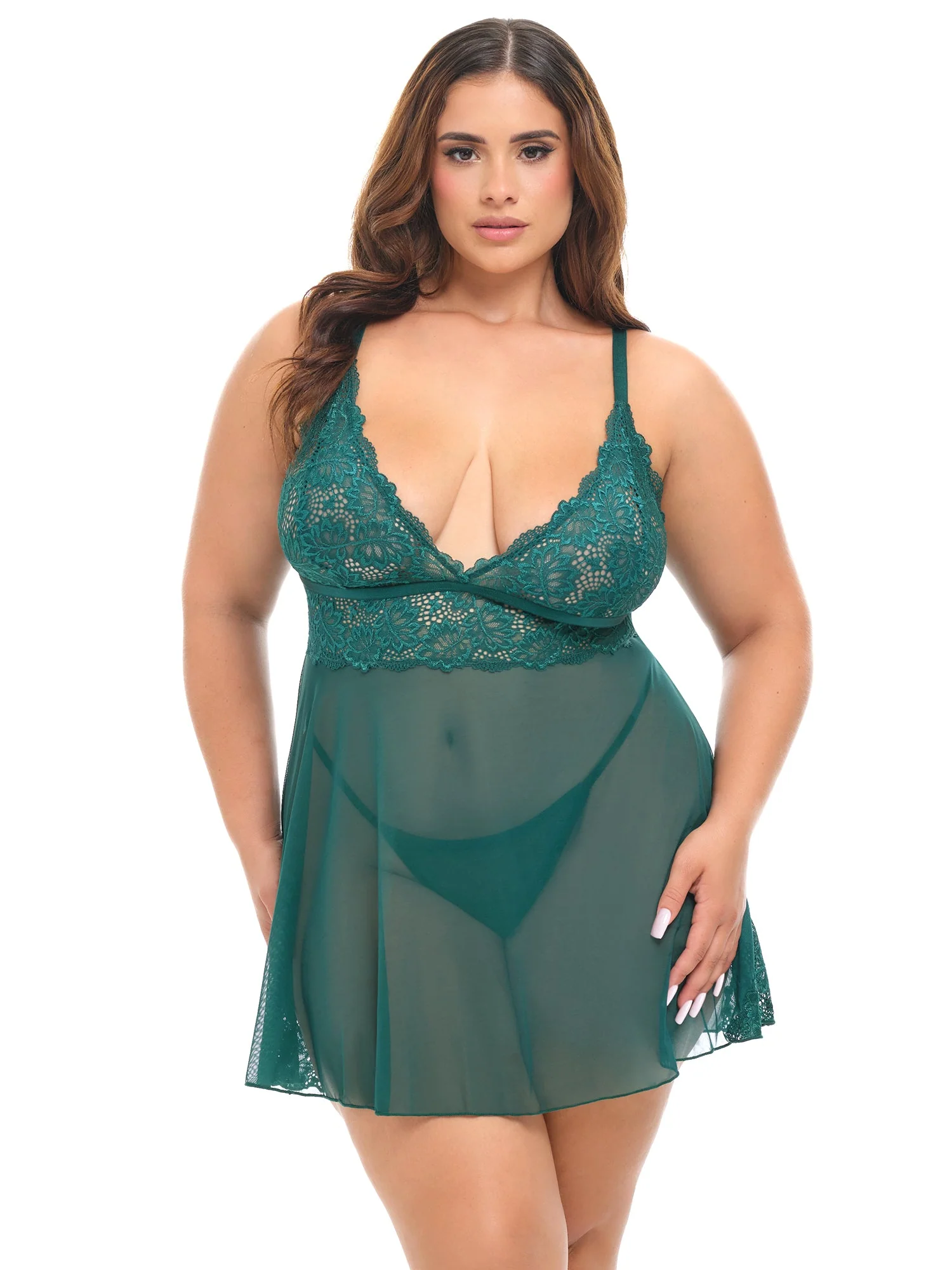 Curvy Alessia Sheer Lace Babydoll - Image 2