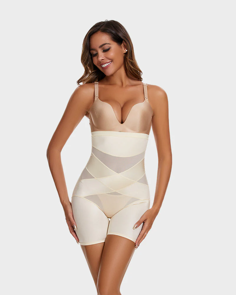 High Waist Cross Compression Mid-Thigh Shaping Shorts（2pcs ） - Image 7