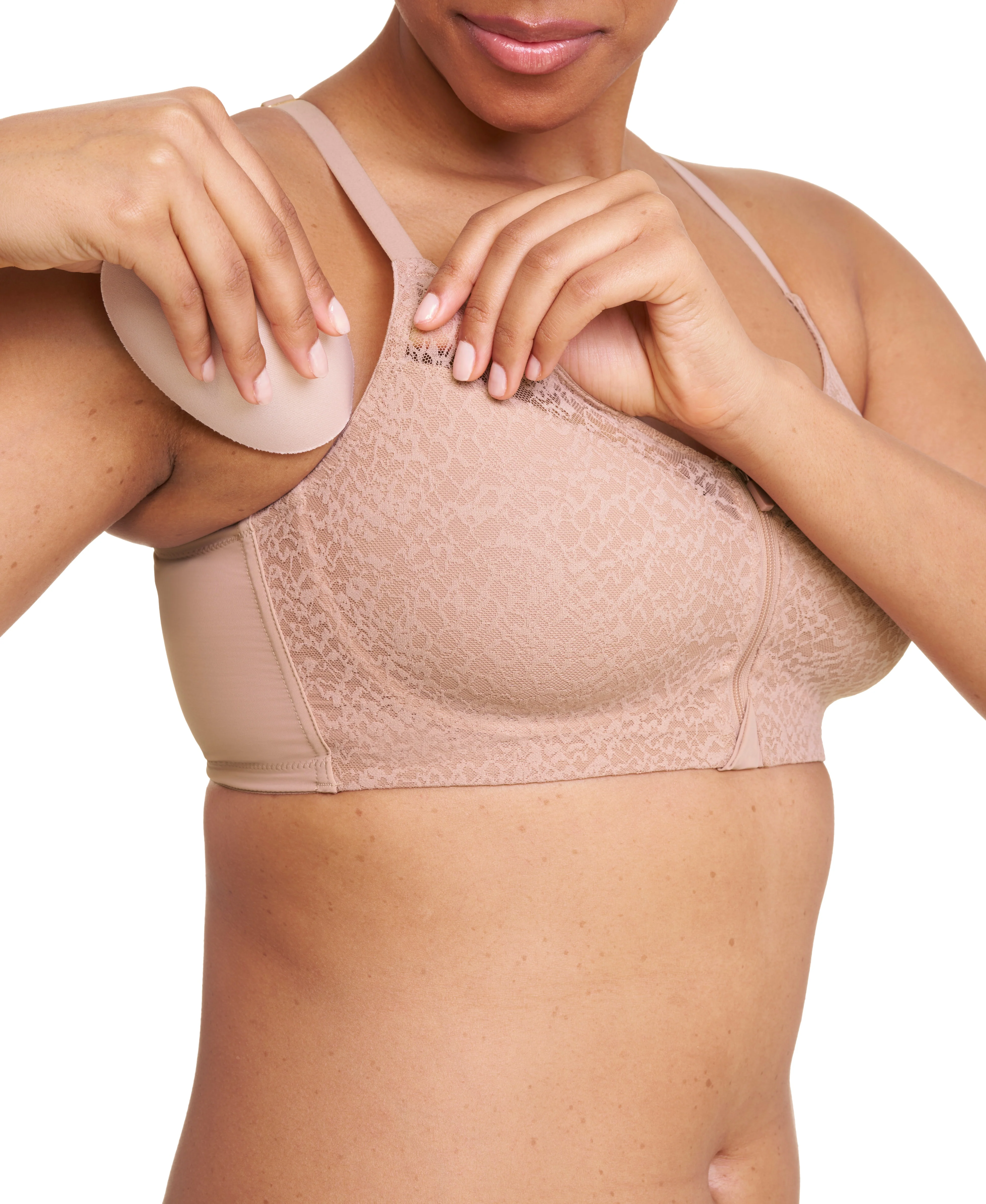 Pretty Smooth Zip Front Pocketed Mastectomy Wireless Bra - Image 5