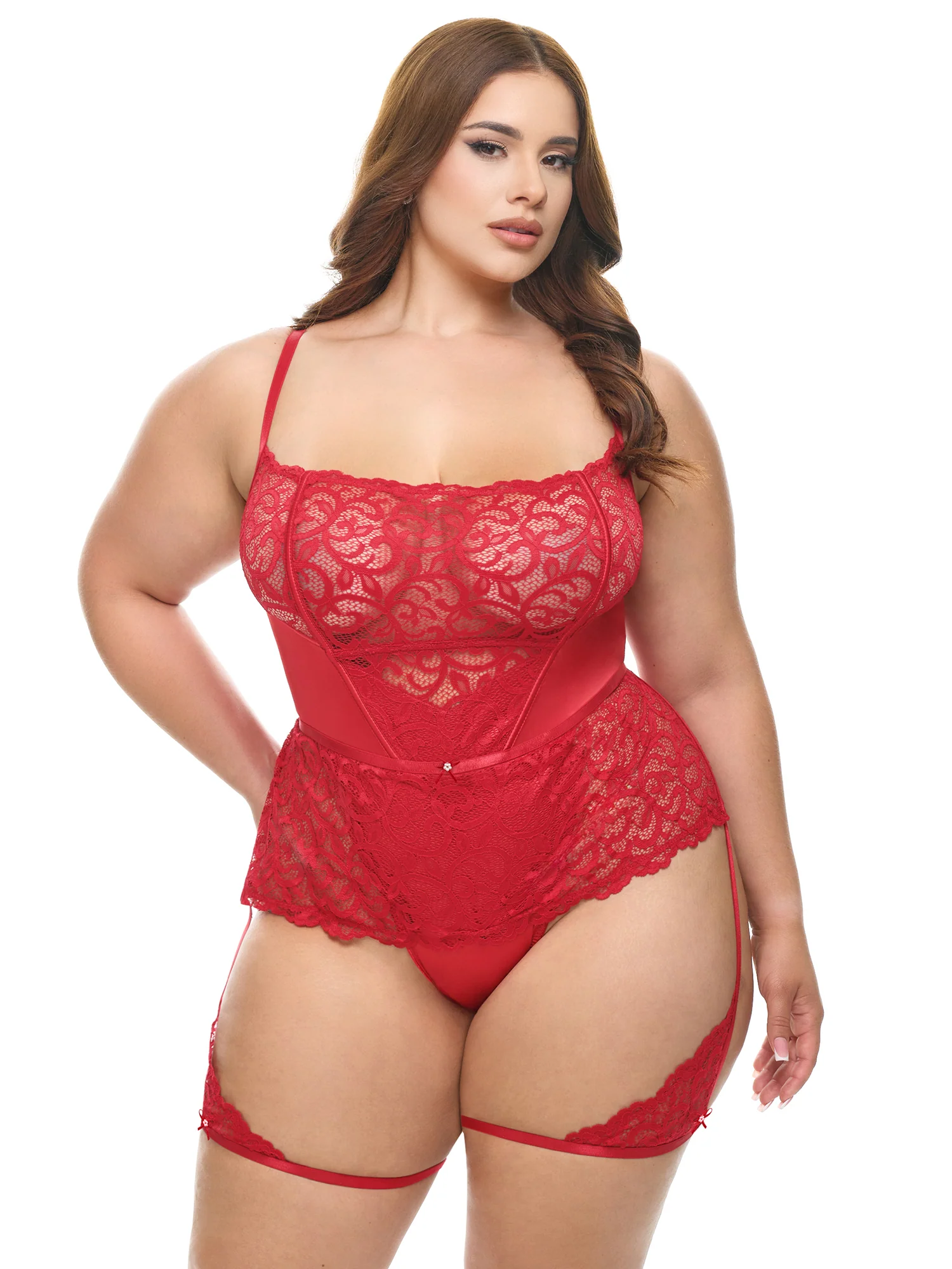 Curvy Candice Satin & Lace Teddy - Image 2