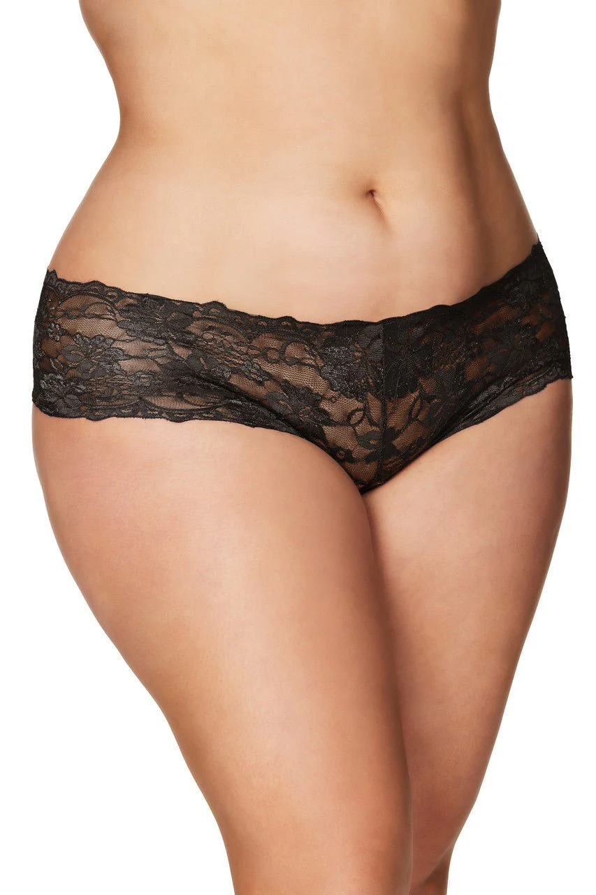Curvy Good Night Kiss Lace Crotchless Boyshort - Image 3