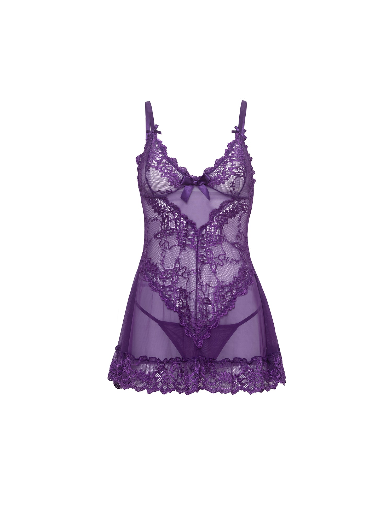 Valentine Soft Cup Lacey Plus Size Babydoll With Bows And G-string Panty