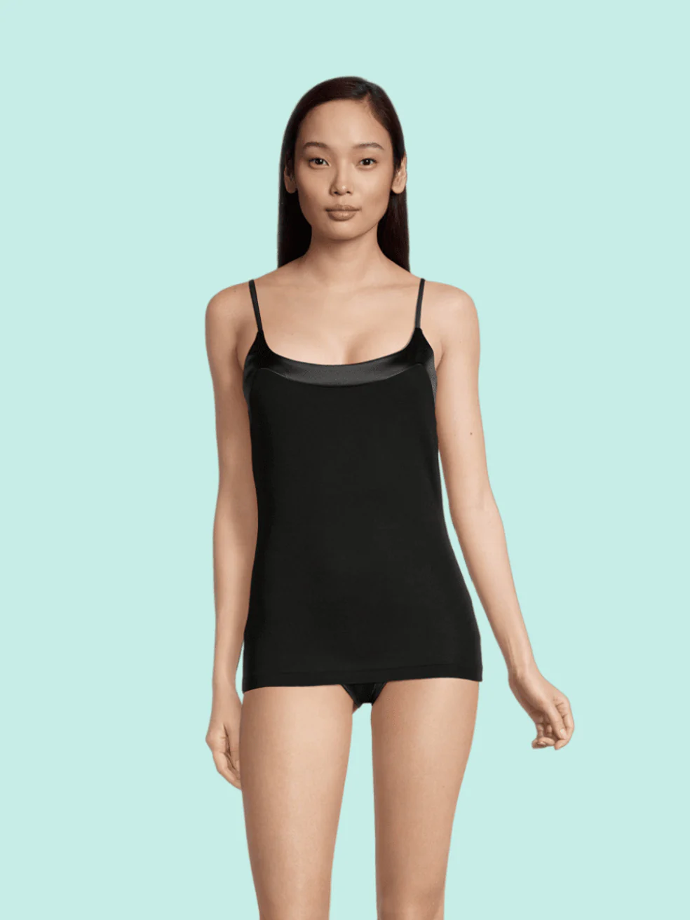 100% Cotton With Satin Scoop Neck Camisole With Spaghetti Straps