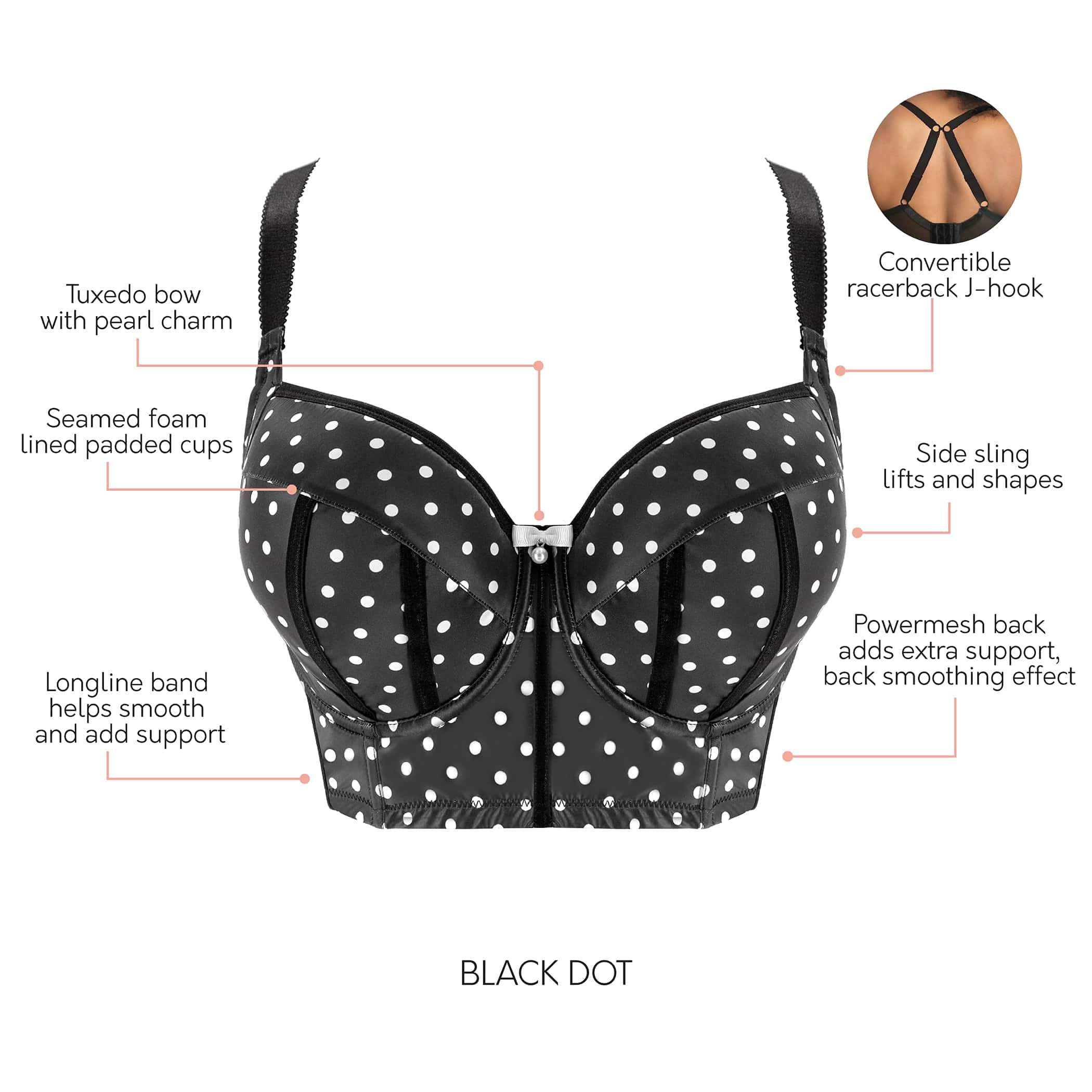 PARFAIT Charlotte Longline 6977 Women's Full Bust Padded Bra  - Black Dot - Image 5