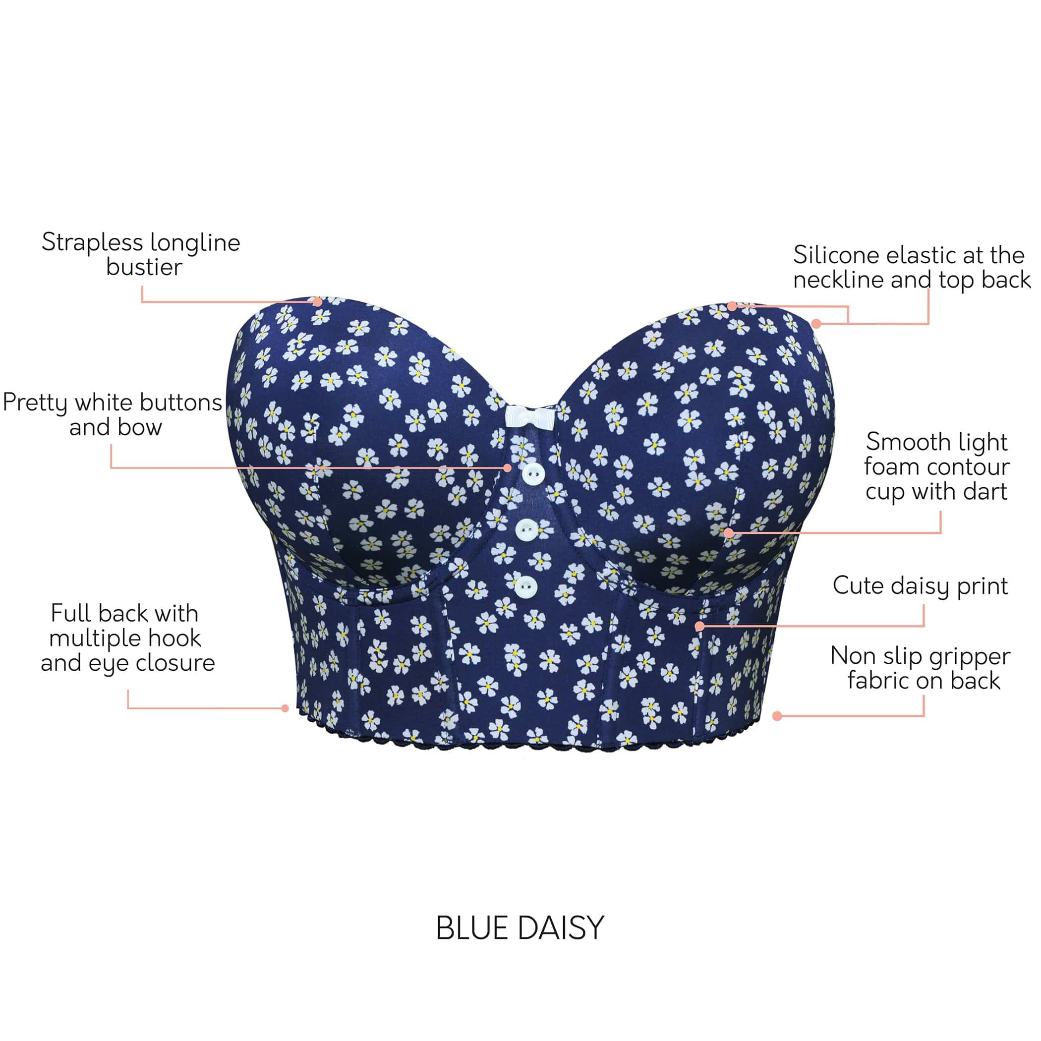 PARFAIT Dolly P50119 Women's Longline Strapless Bustier - Blue Daisy - Image 5