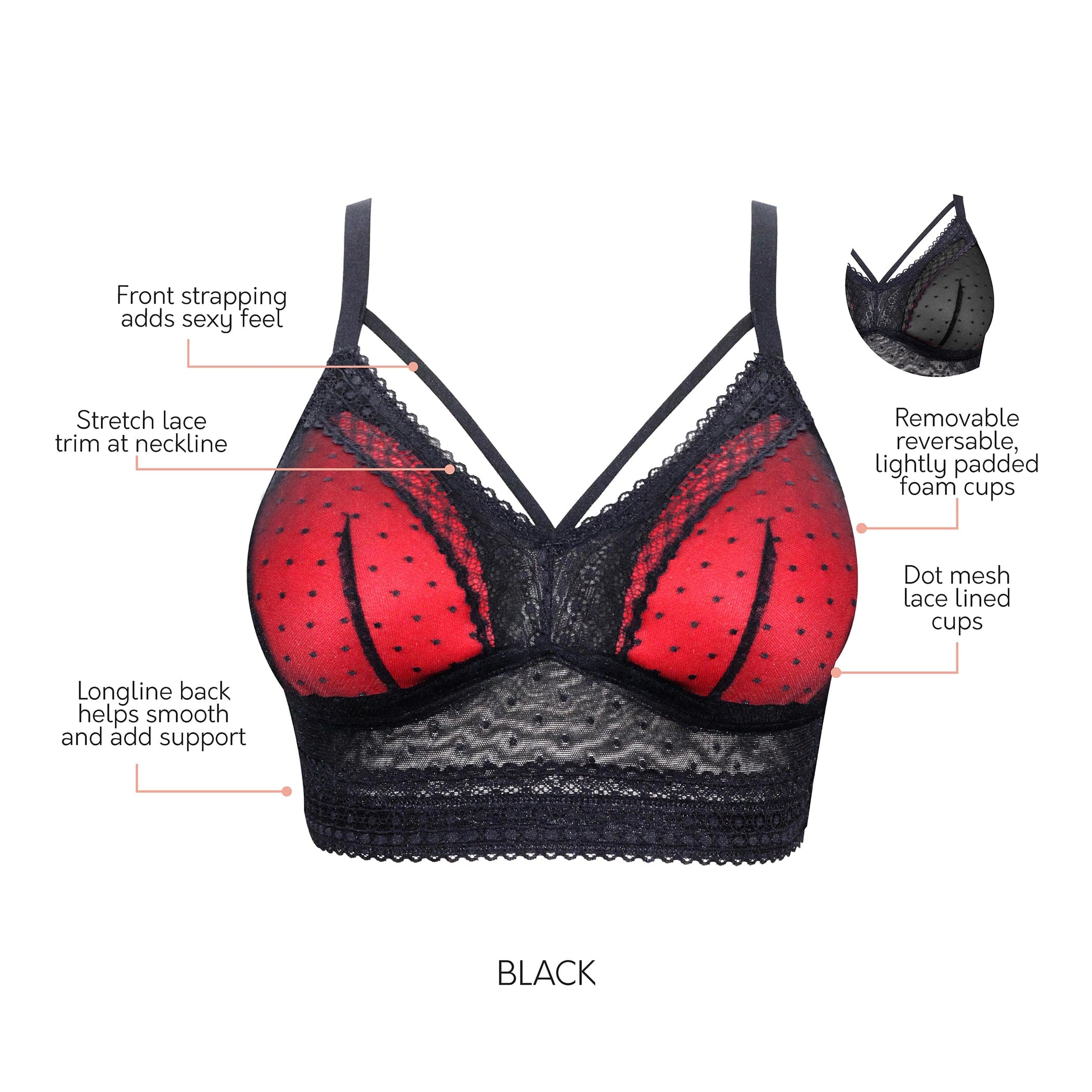 PARFAIT Mia Dot P6011 Women's Full Busted Lightly Padded Wire Free Bra - Black - Image 6