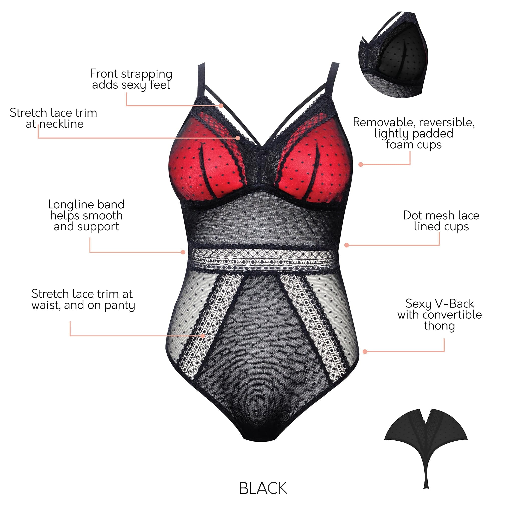 PARFAIT Mia Dot P6017 Women's Sexy Wire-free Bodysuit Lingerie - Black - Image 5