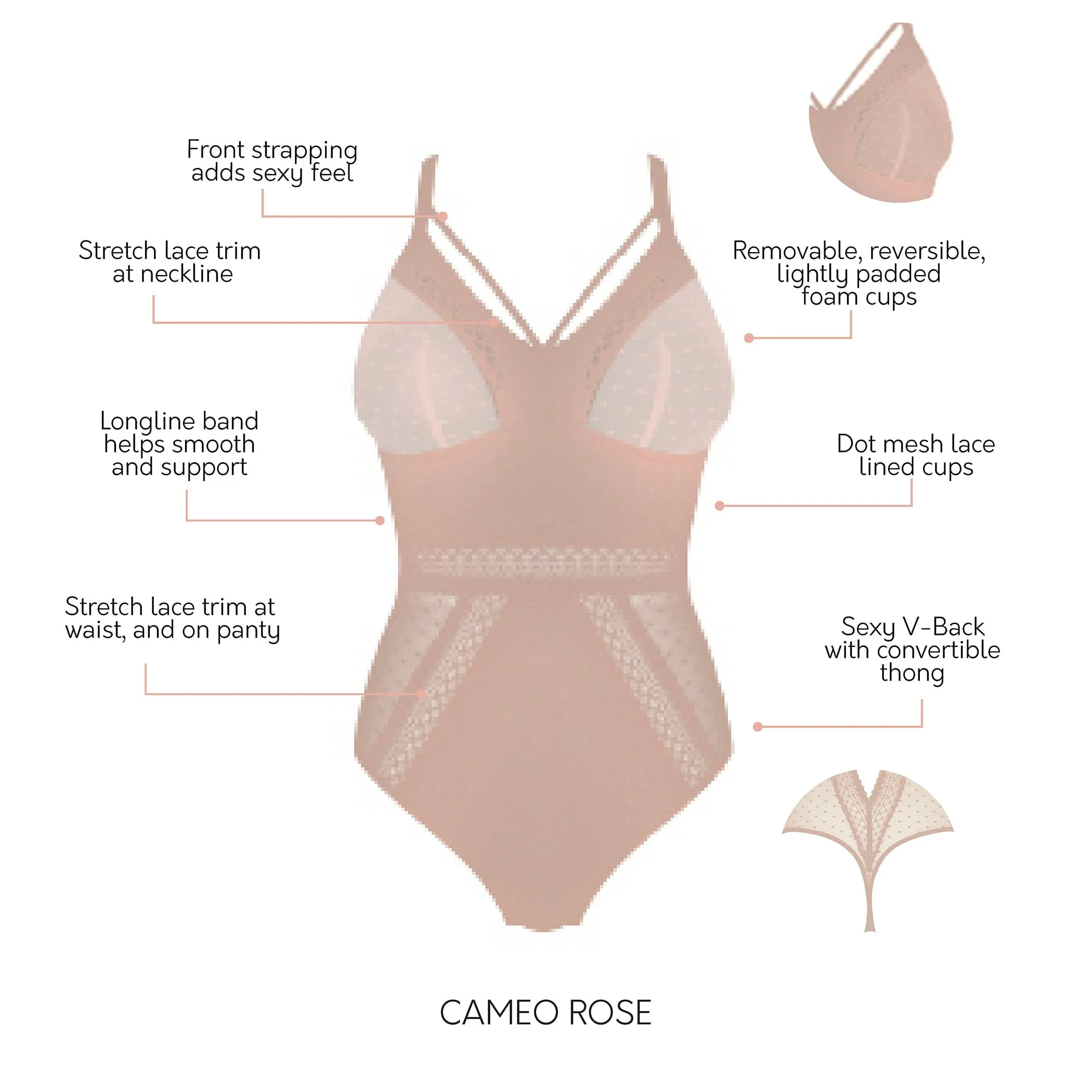 PARFAIT Mia Dot P6017 Women's Sexy Wire-free Bodysuit Lingerie - Cameo Rose - Image 5