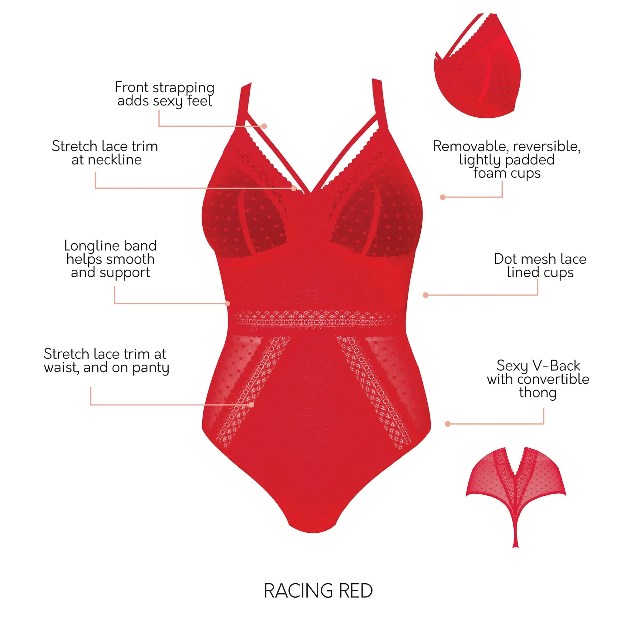 PARFAIT Mia Dot P6017 Women's Sexy Wire-free Bodysuit Lingerie - Racing Red - Image 5