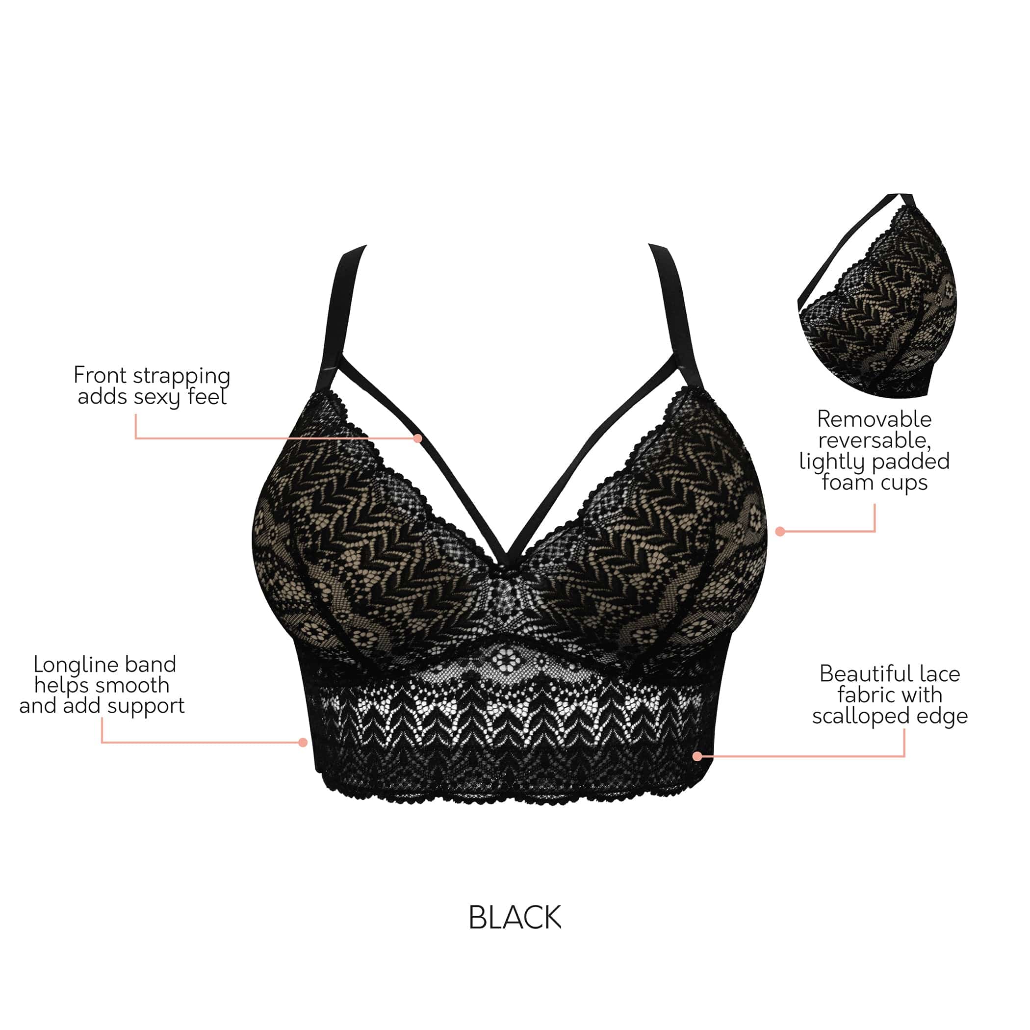 PARFAIT Mia Lace P5951 Women's Full Busted Lightly Padded Wire Free Bra - Black - Image 5