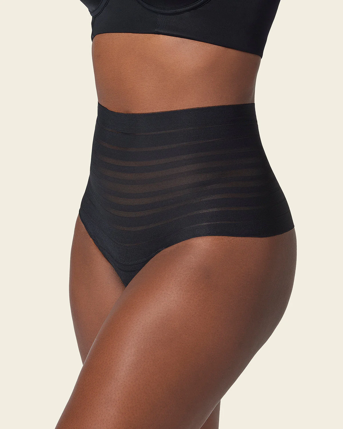 Slimming Lace Stripe High-Waisted Thong Panty - Image 17