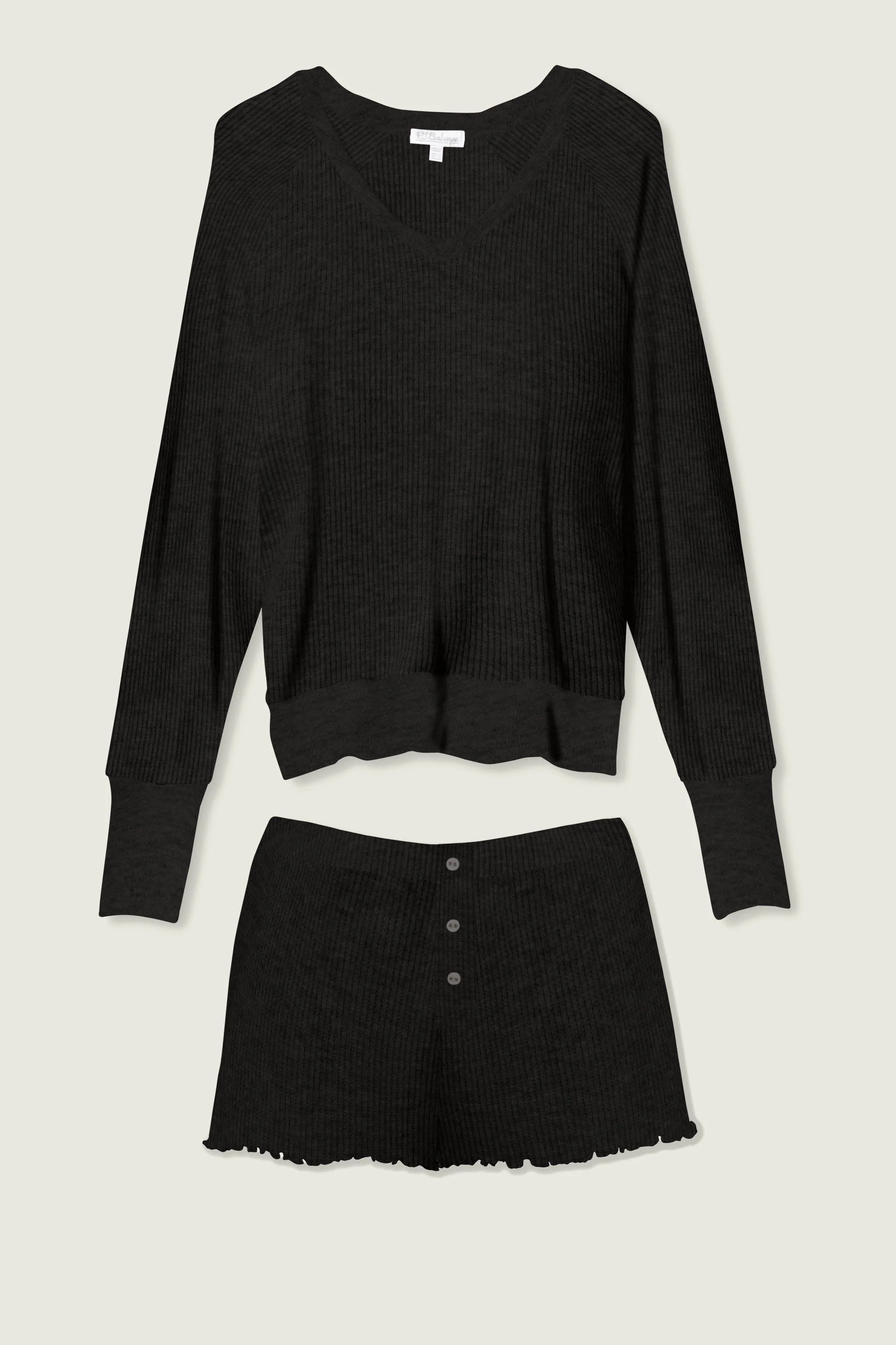 Textured Essentials Black Short Lounge Set - Image 6